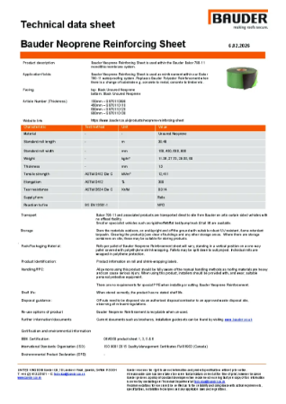 Bauder Neoprene Reinforcing Sheet - Technical Data Sheet