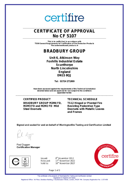 M2M2FD, M2M3FD & M2M4FD CERTIFIRE Certificate of Approval 