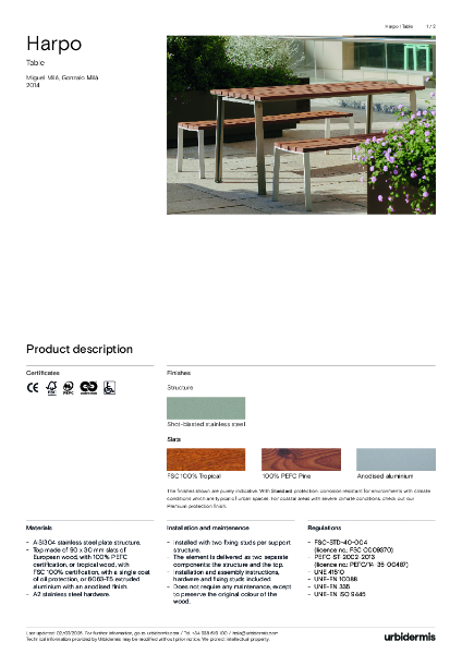 Harpo Tables Data sheet