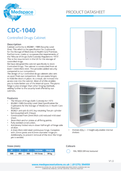 CDC-1040 - Controlled Drugs Cabinet