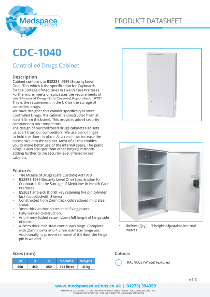 CDC-1040 - Controlled Drugs Cabinet | Medspace Solutions | NBS Source