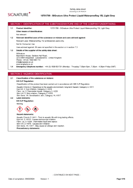 SIGnature Ultra Protect Light Grey - Safety Data Sheets