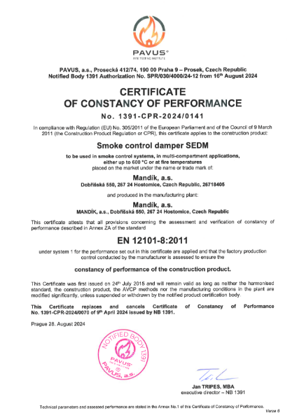 Certificate of constancy of performance