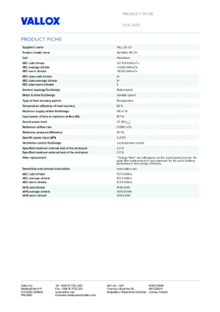 MyVallox 119 CFi - Tuoteseloste