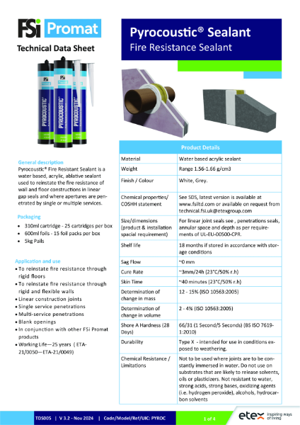 TDS005 - V3.2 - Pyrocoustic Sealant - Nov 2024