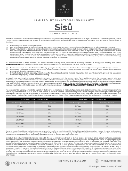 Sisu Luxury Vinyl Tiles Warranty