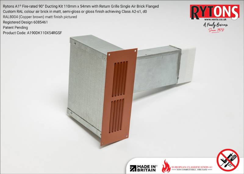 Rytons A1® Fire-rated 90° Ducting Kit 110 x 54 mm with Single Air Brick