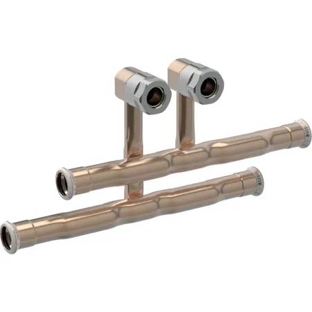 Geberit Mapress Copper Set Of Connector T-Pieces For Inlet And Return Flow, With Union Connector For Euro Cone