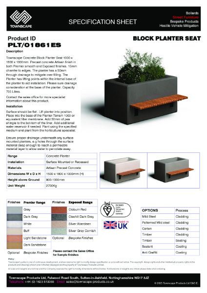 Townscape 1800x1000x1000 Concrete Planter PLT01861ES