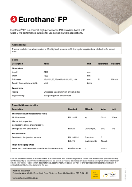 Eurothane FP rainscreen and soffit insulation