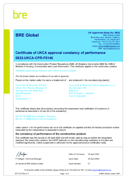 Certificate of constancy of performance