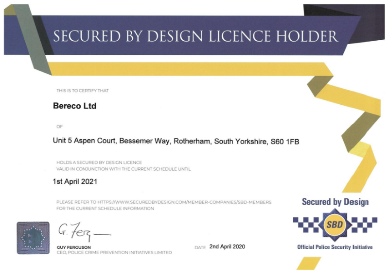 Secured By Design Certificate 2020