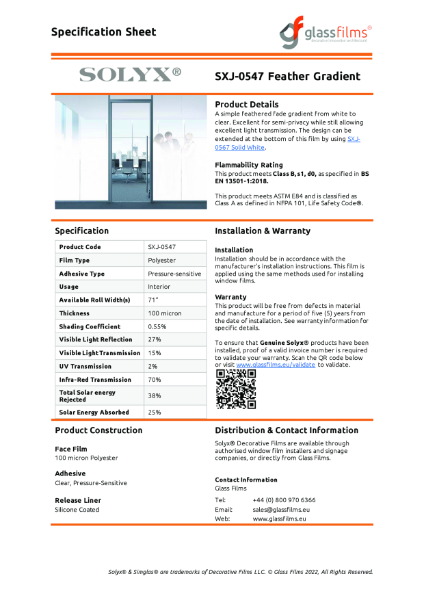 SXJ-0547 Feather Gradient Specification Sheet