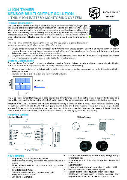 XTRALIS Li-Ion Tamer MOS, Lithium off Gas Detection Datasheet