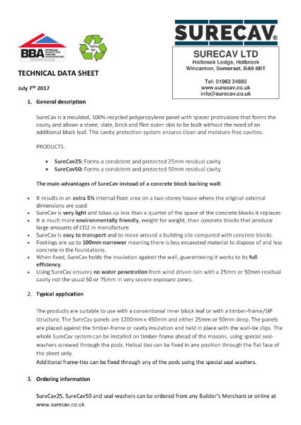 SureCav Technical Data Sheet