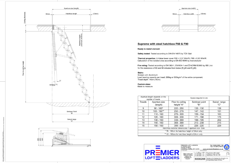 Fire rated retractable loft ladder with steel hatch box - Supreme F30, F60 & F90