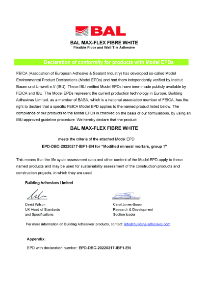 Environmental Product Declaration - BAL Max Flex Fibre White