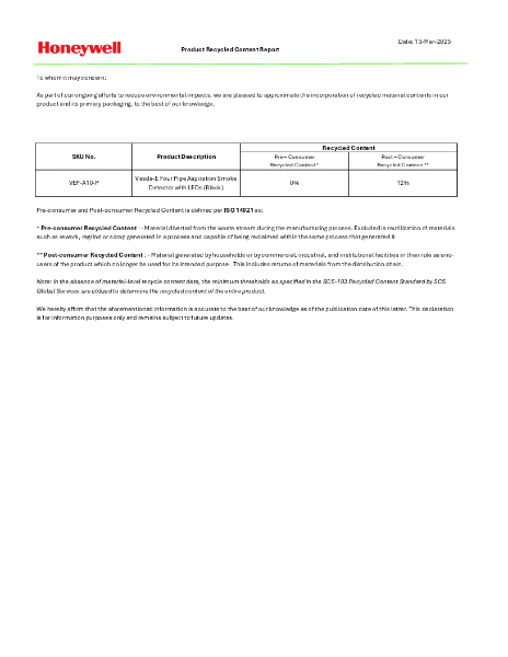 VAP-A10-P Recycled Content Declaration