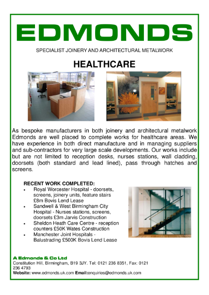 Edmonds Healthcare, Specialist Joinery and Architectural Metalwork