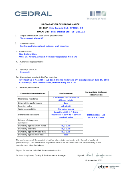 Cedral Thrutone Ireland Declaration Of Performance