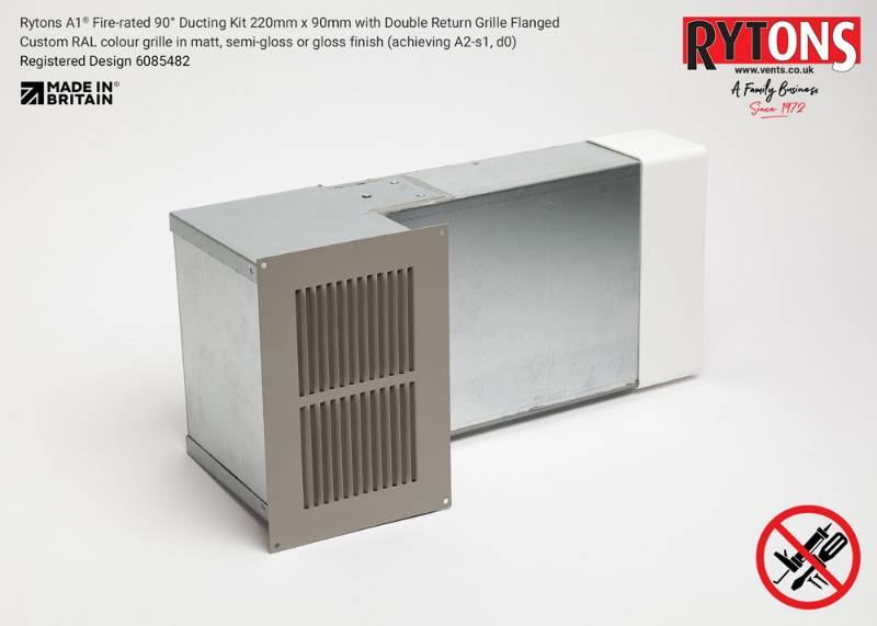 Rytons A1 Firerated 90° Ducting Kit 220 x 90 mm with Double Air Brick Grille Rytons Building