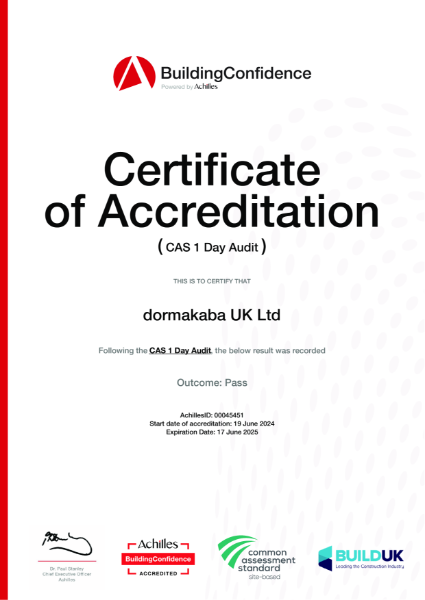 BuildingConfidence Certificate of Accreditation (CAS 1 Day Audit)