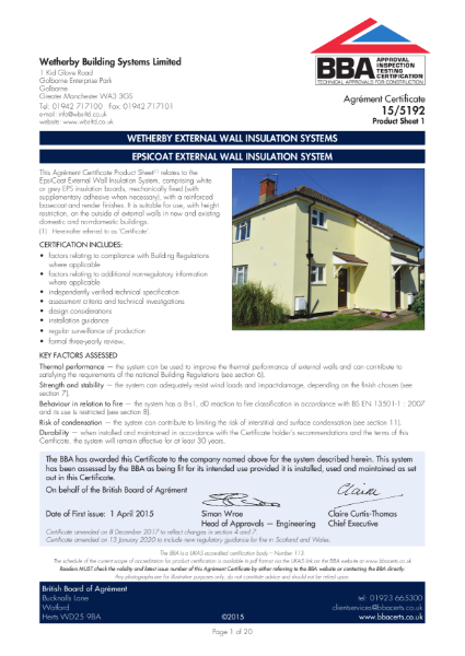 EpsiCoat External Wall Insulation System 15/5192 - PS1