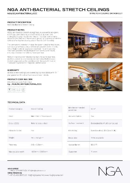 NGA ANTI-BACTERIAL STRETCH CEILINGS