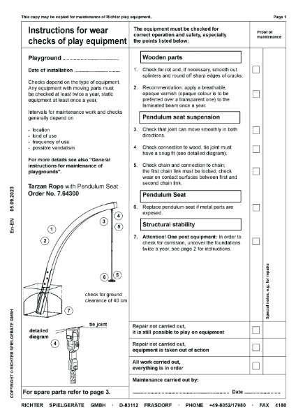 7.64300 - Tarzan-Rope - Maintenance Instructions