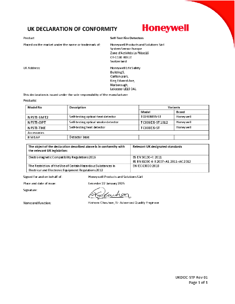 NFSTI-SMT2, NFSTI-OPT, NFSTI-THE EN54 Declaration of Performance