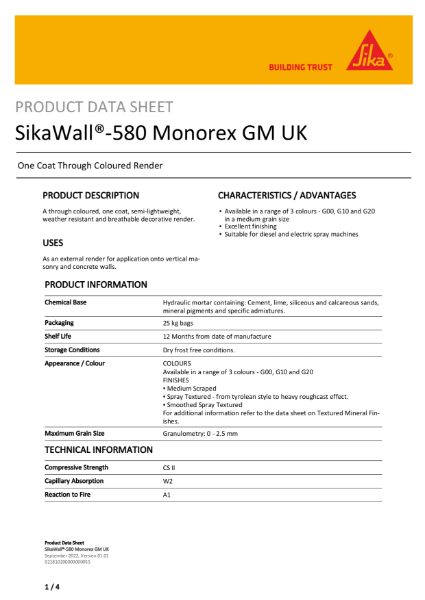 SikaWall®-580 Monorex GM UK PDS