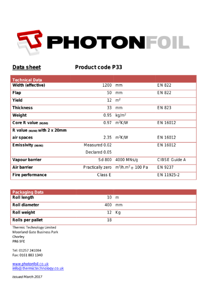 PhotonFoil (standard) Technical Datasheet