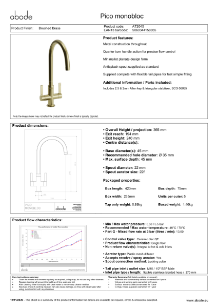 Pico Monobloc (Brushed Brass) - Consumer Specification