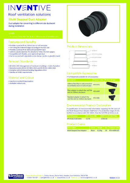 Multi Stepped Duct Adapter Datasheet