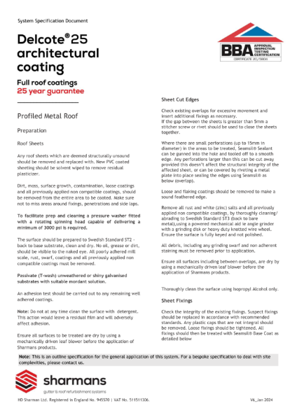 Delcote 25 architectural roof coating (profiled metal roof)