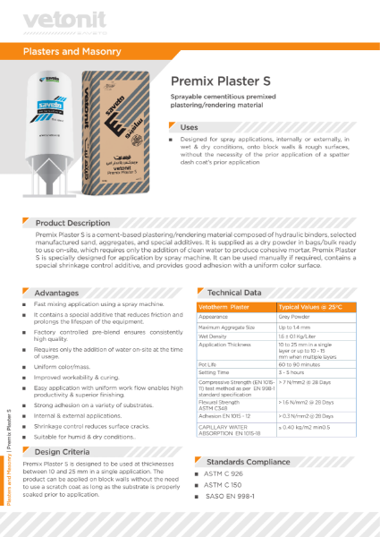 Premix Plaster TDS