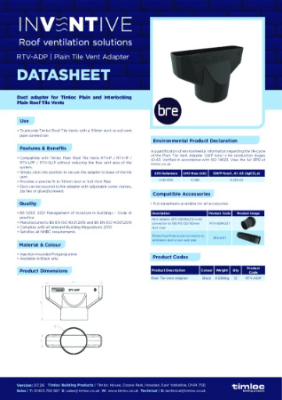 Timloc Building Products Plain Roof Tile Vent Adapter Datasheet