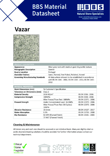 Vazar - Technical Data