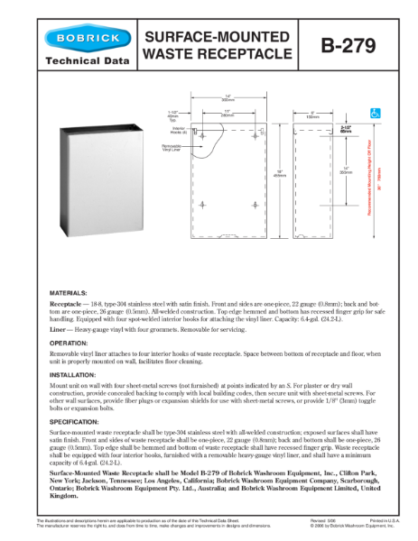 Surface-Mounted Waste Receptacle - B-279