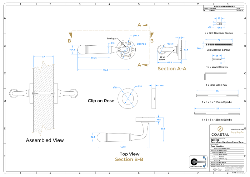 BLU™ TBH100 Opera Lever Door Handle CAD NBS Source