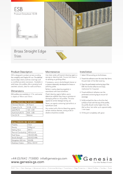 Solid Brass Straight Edge Tile Trim Datasheet