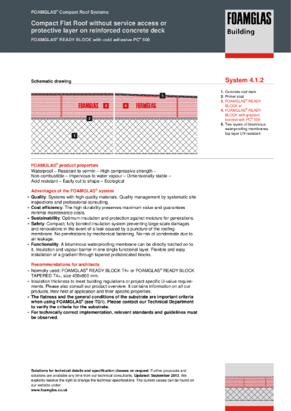 4.1.2 Roof - Flat or Tapered Foamglas Insualtion (Cold Applied) with Membranes