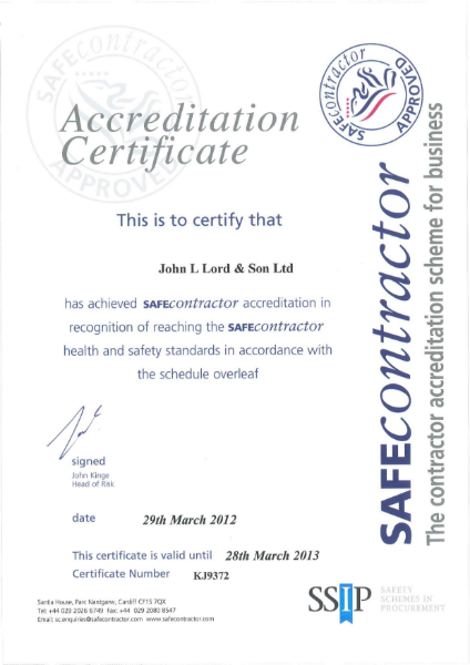 SAFEcontractor Certificate