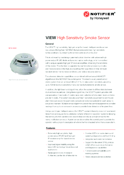 Notifier View High Sensitivity Analogue Addressable Smoke Sensor