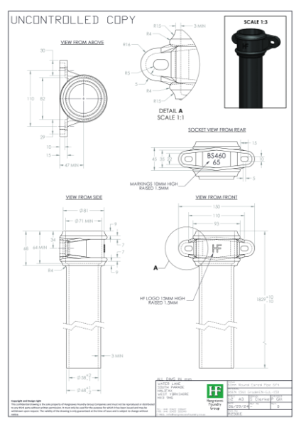 65mm Eared Rainwater Pipe Drawing