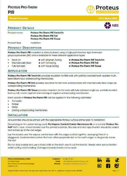 Product Data Sheet - Proteus Pro-Therm PIR