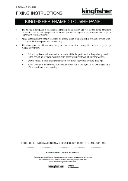 Kingfisher Louvres - Fixing Instructions - Framed Louvre Panel