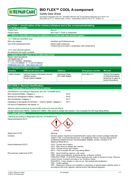 BIO FLEX Cool Component A Safety Sheet