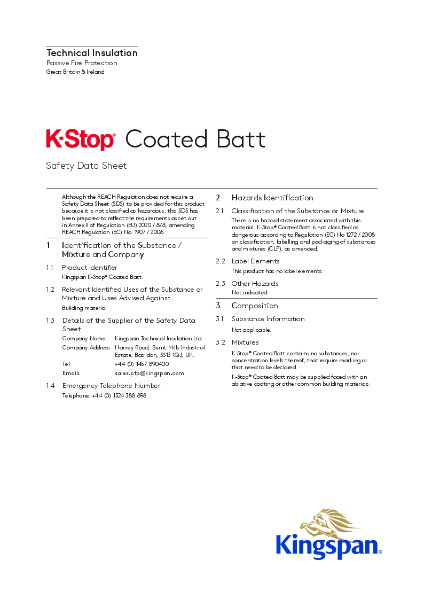 K-Stop Coated Batt Safety Data Sheet