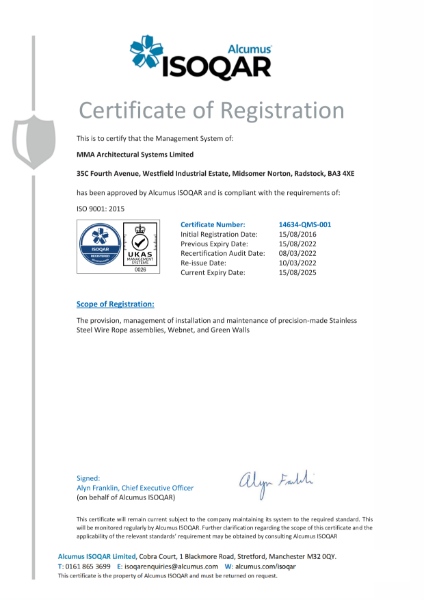 Alcumus ISO 9001 Certificate 2022-2025